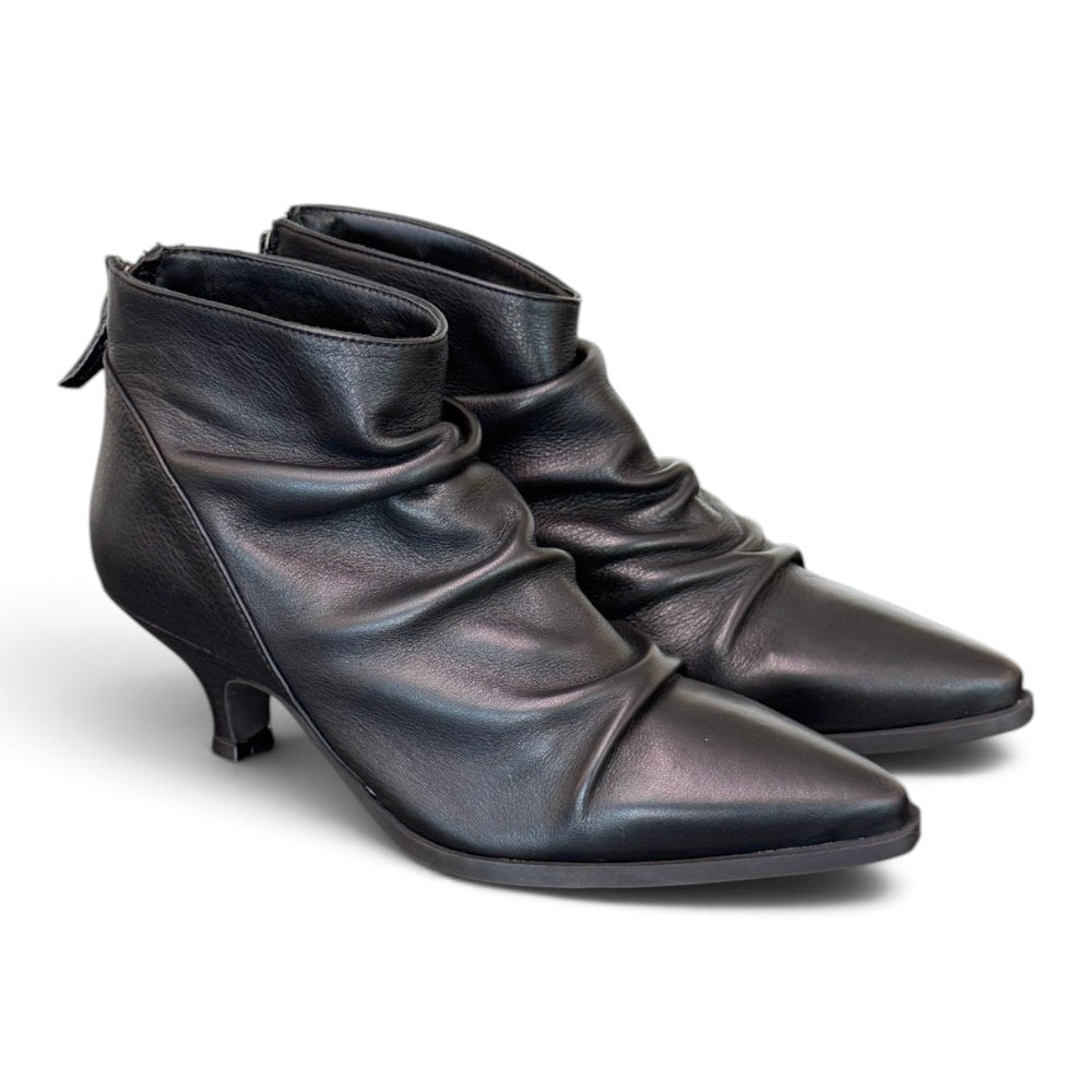 Stivaletto arricciato pelle nera Ranye 