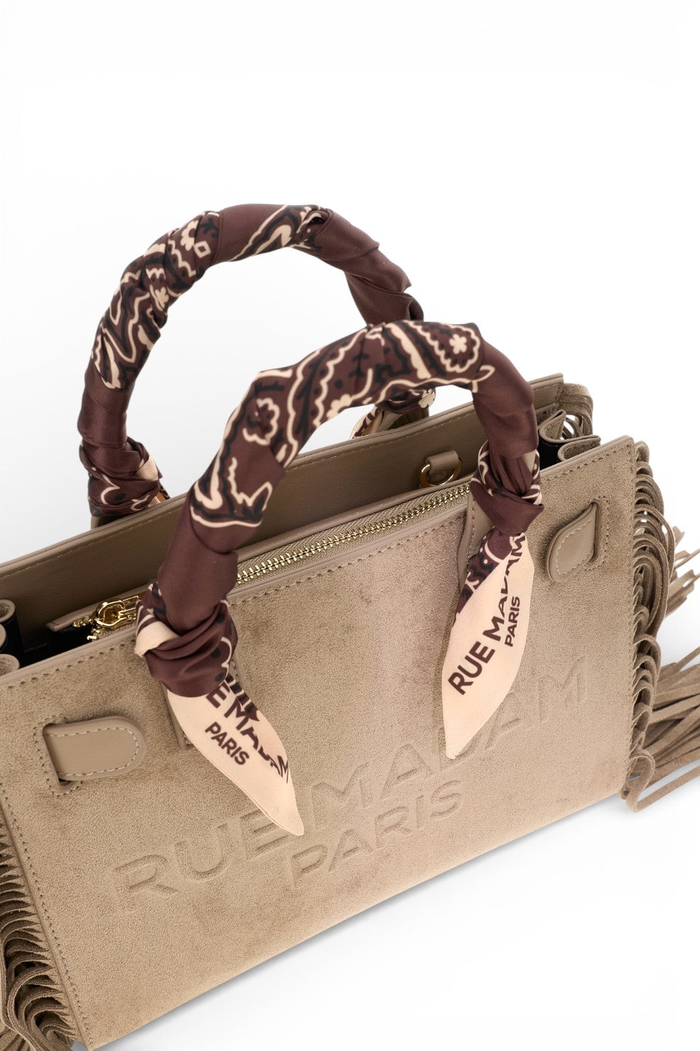 RUE MADAM borsa mini tote Canyon fringes grey 