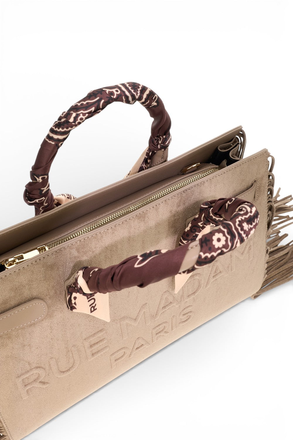 RUE MADAM borsa tote Canyon fringes grey 