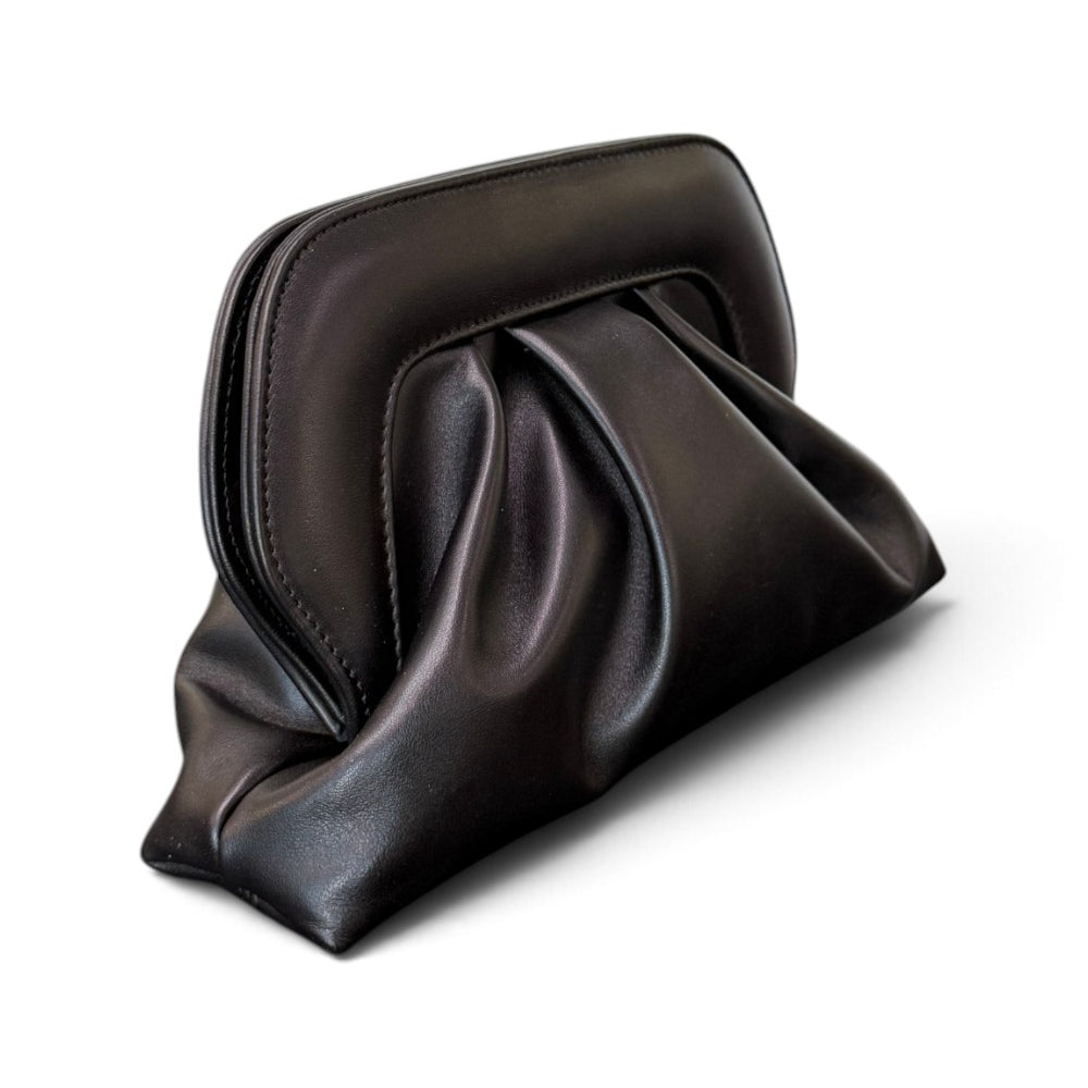Pochette arricciata pelle nera Scarlett 