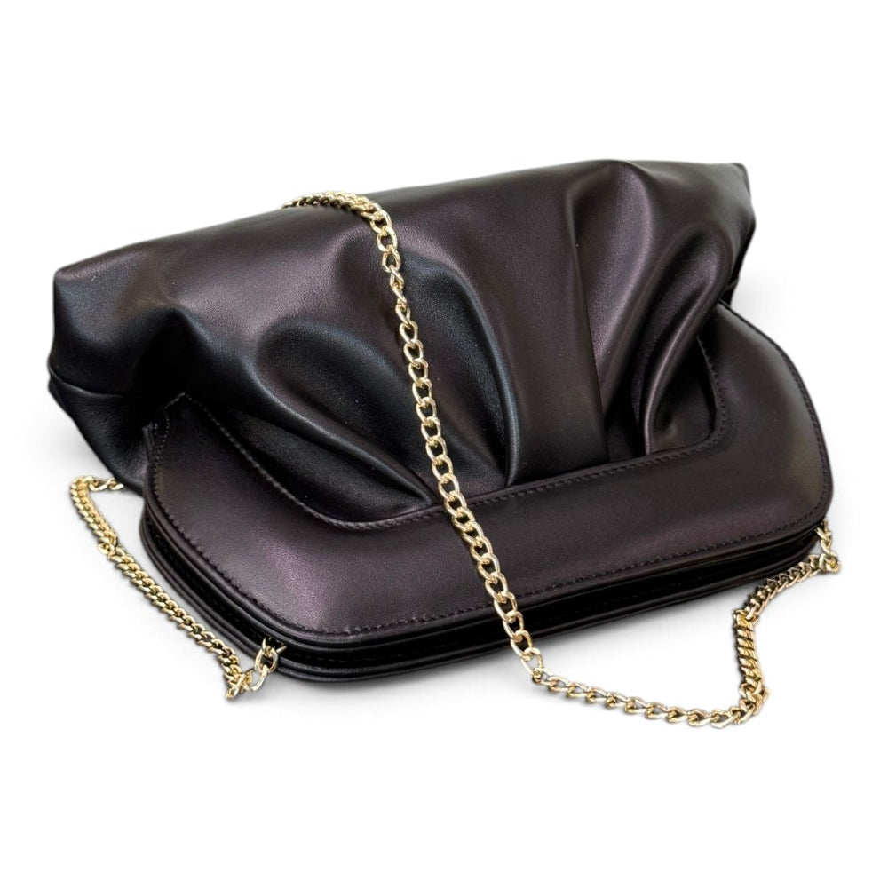 Pochette arricciata pelle nera Scarlett 