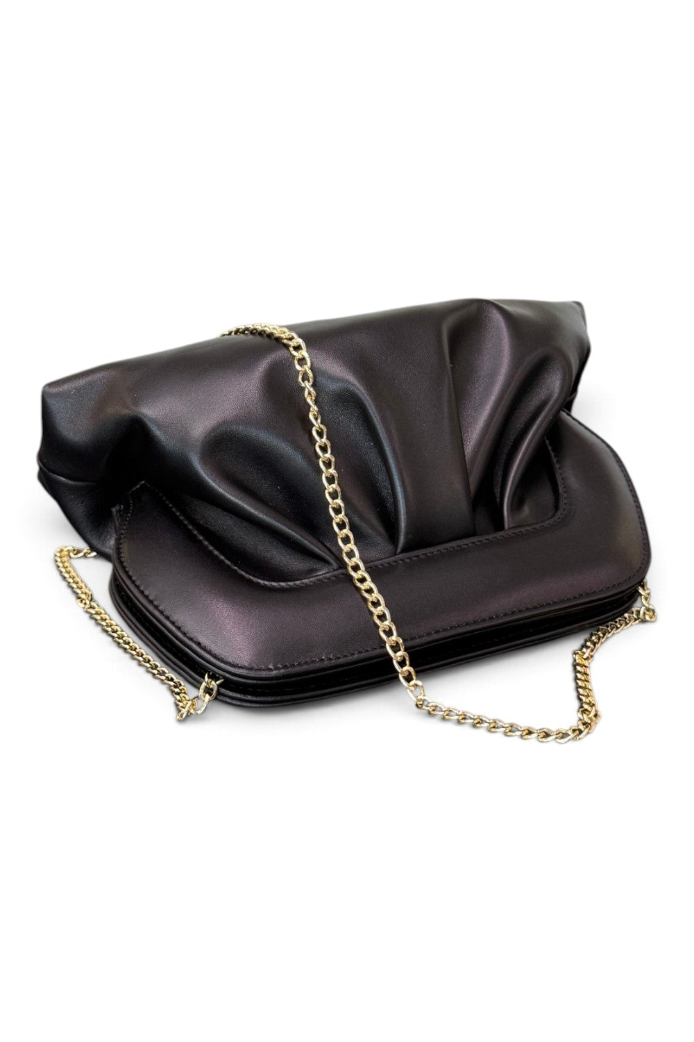 Pochette arricciata pelle nera Scarlett 