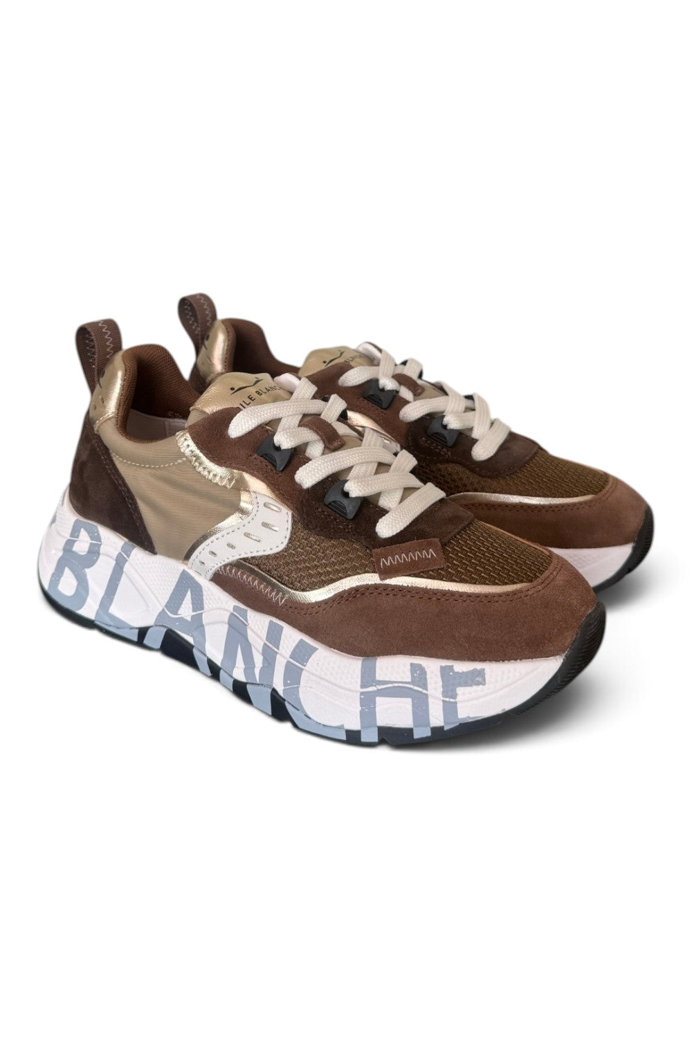Sneaker Voile Blanche donna Club105 marrone beige oro 