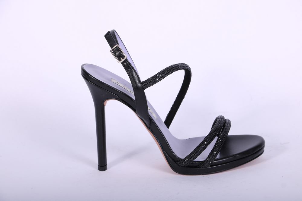 Sandalo plateau strass nero tacco 10 Albano<BR/> 