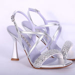 Sandalo incrocio strass argento Albano 