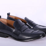 Mocassino cucitura pelle blu MRT<BR/> 