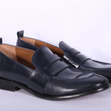 Mocassino cucitura pelle blu MRT<BR/> 