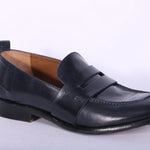 Mocassino cucitura pelle blu MRT<BR/> 