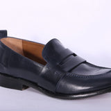 Mocassino cucitura pelle blu MRT<BR/> 