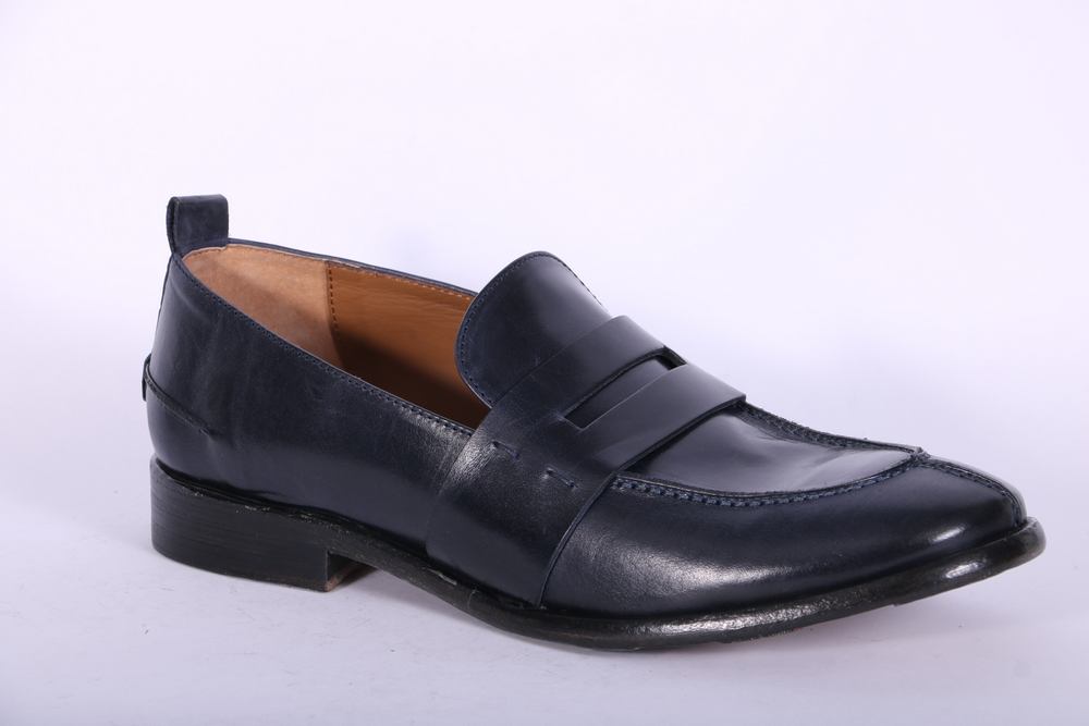 Mocassino cucitura pelle blu MRT<BR/> 