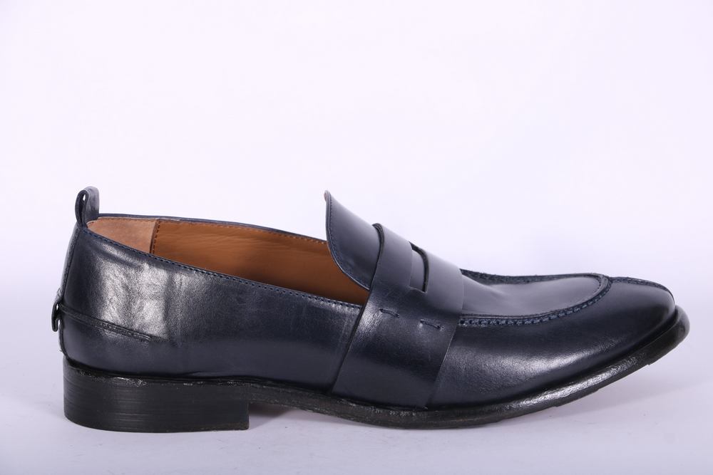 Mocassino cucitura pelle blu MRT<BR/> 