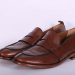 Mocassino cucitura pelle marrone Martire<BR/> 