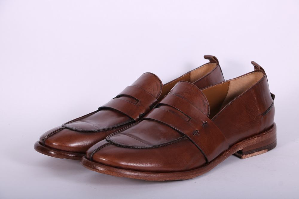 Mocassino cucitura pelle marrone Martire<BR/> 
