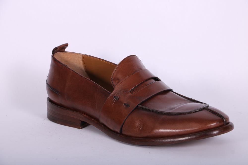 Mocassino cucitura pelle marrone Martire<BR/> 