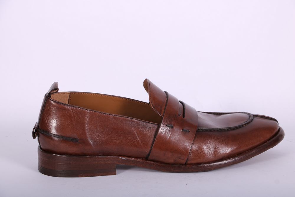 Mocassino cucitura pelle marrone Martire<BR/> 