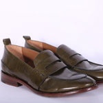 Mocassino cucitura pelle verde MRT<BR/> 