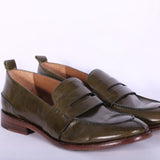 Mocassino cucitura pelle verde MRT<BR/> 