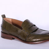 Mocassino cucitura pelle verde MRT<BR/> 