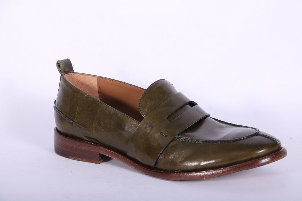 Mocassino cucitura pelle verde MRT<BR/> 