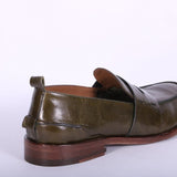 Mocassino cucitura pelle verde MRT<BR/> 