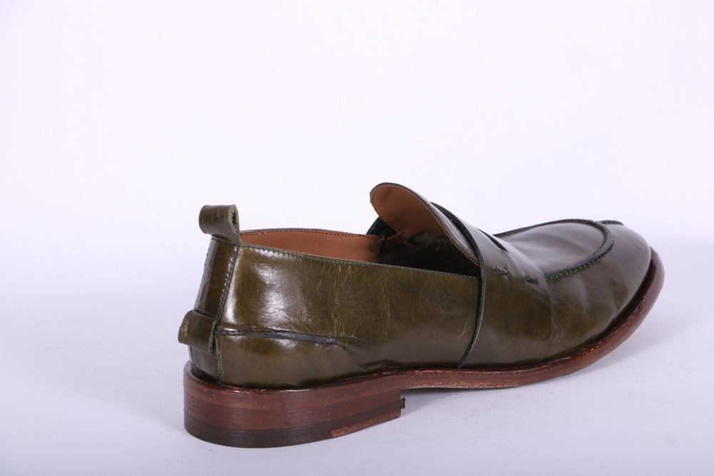 Mocassino cucitura pelle verde MRT<BR/> 