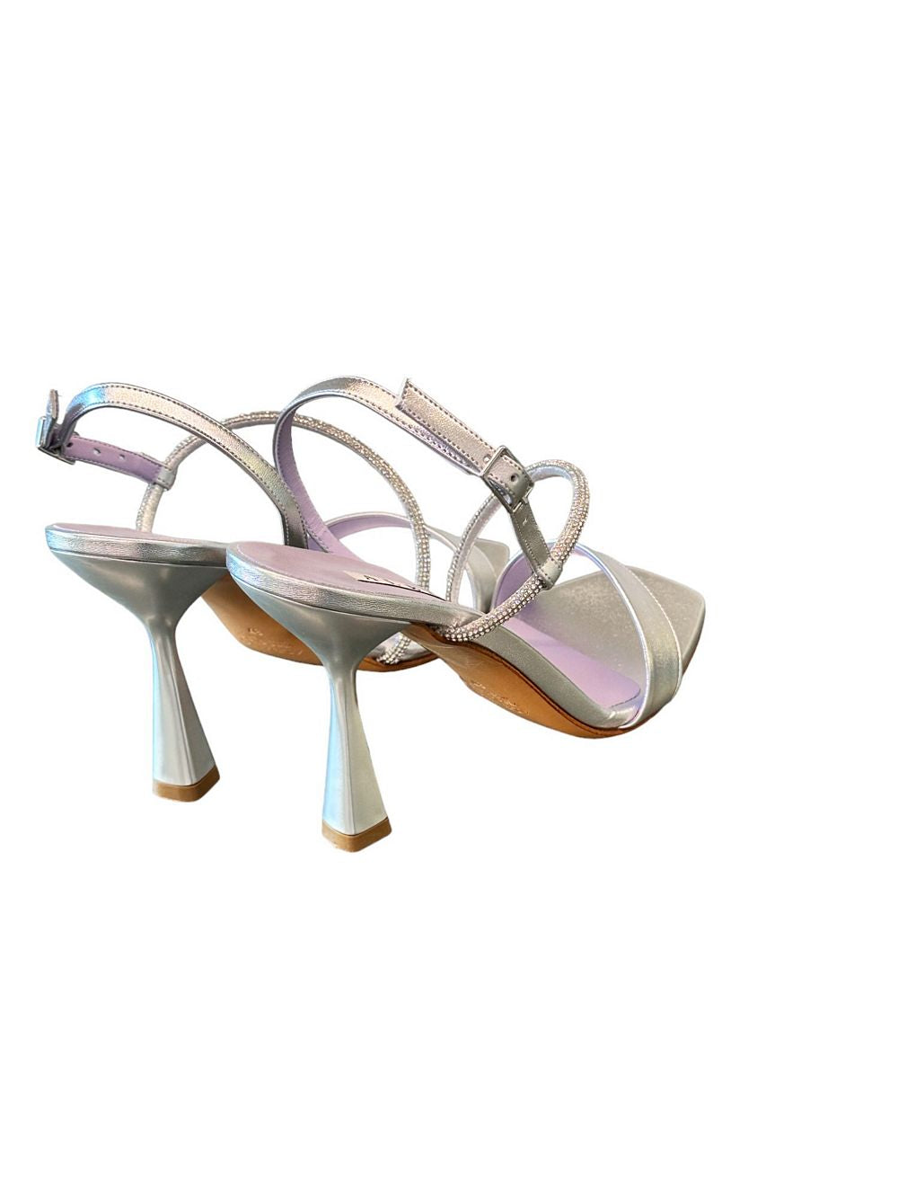 Sandalo cerimonia laminato metal strass argento Albano 