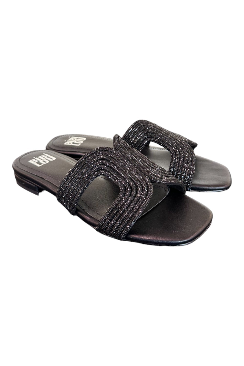 Ciabatta con strass nera Bibi Lou<BR/> 