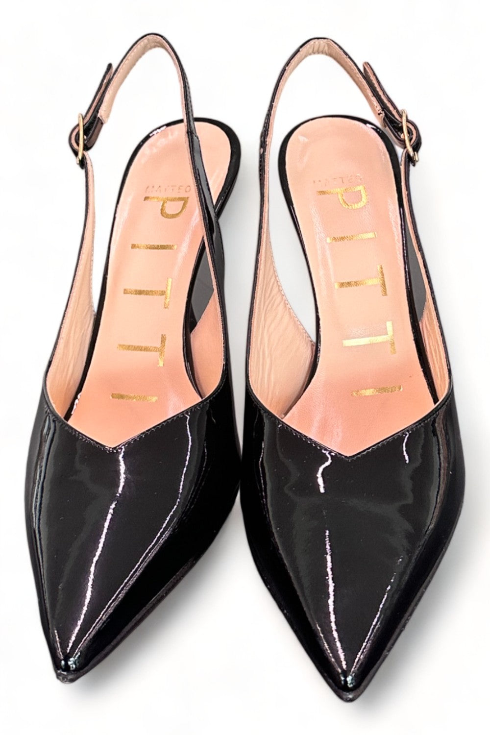 Slingback tacco zeppa vernice nera Matteo Pitti 