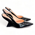 Slingback tacco zeppa vernice nera Matteo Pitti 