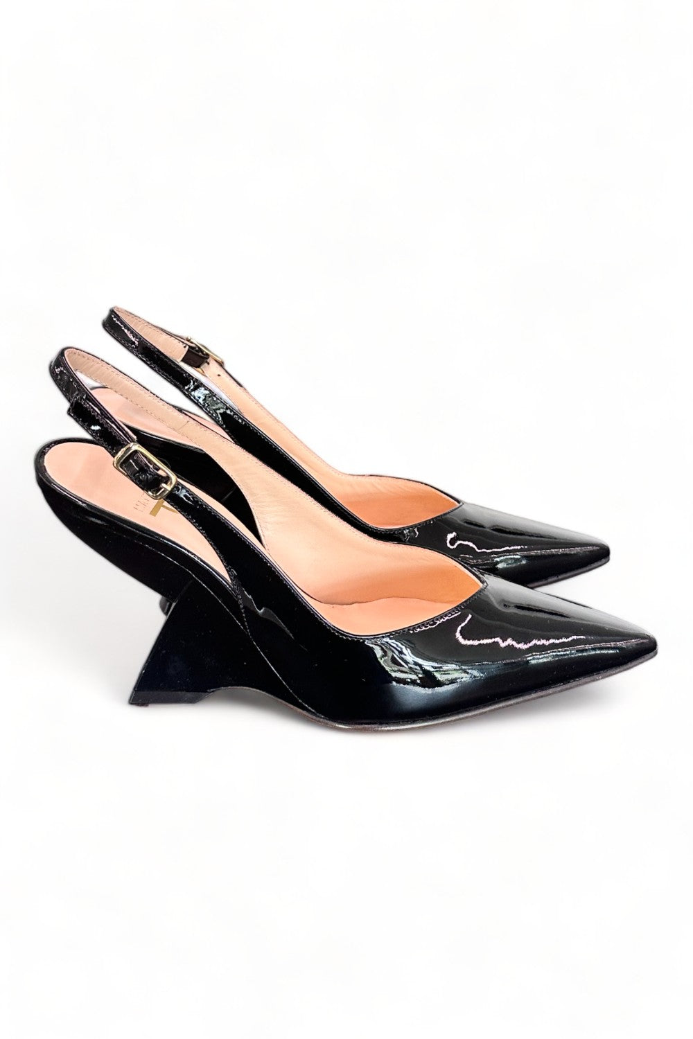 Slingback tacco zeppa vernice nera Matteo Pitti 