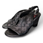 Sandalo pelle intrecciata tacco zeppa nero AS98<BR/> 