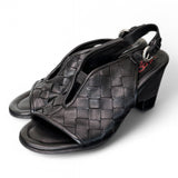 Sandalo pelle intrecciata tacco zeppa nero AS98<BR/> 