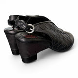 Sandalo pelle intrecciata tacco zeppa nero AS98<BR/> 