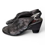 Sandalo pelle intrecciata tacco zeppa nero AS98<BR/> 