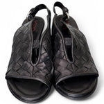 Sandalo pelle intrecciata tacco zeppa nero AS98<BR/> 