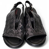 Sandalo pelle intrecciata tacco zeppa nero AS98<BR/> 