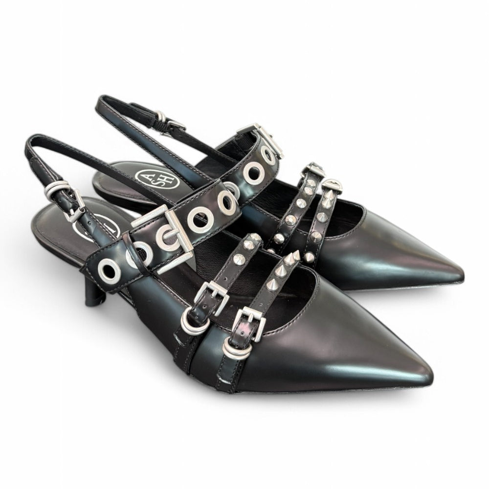 Slingback Ash Babel fibbie pelle nera 