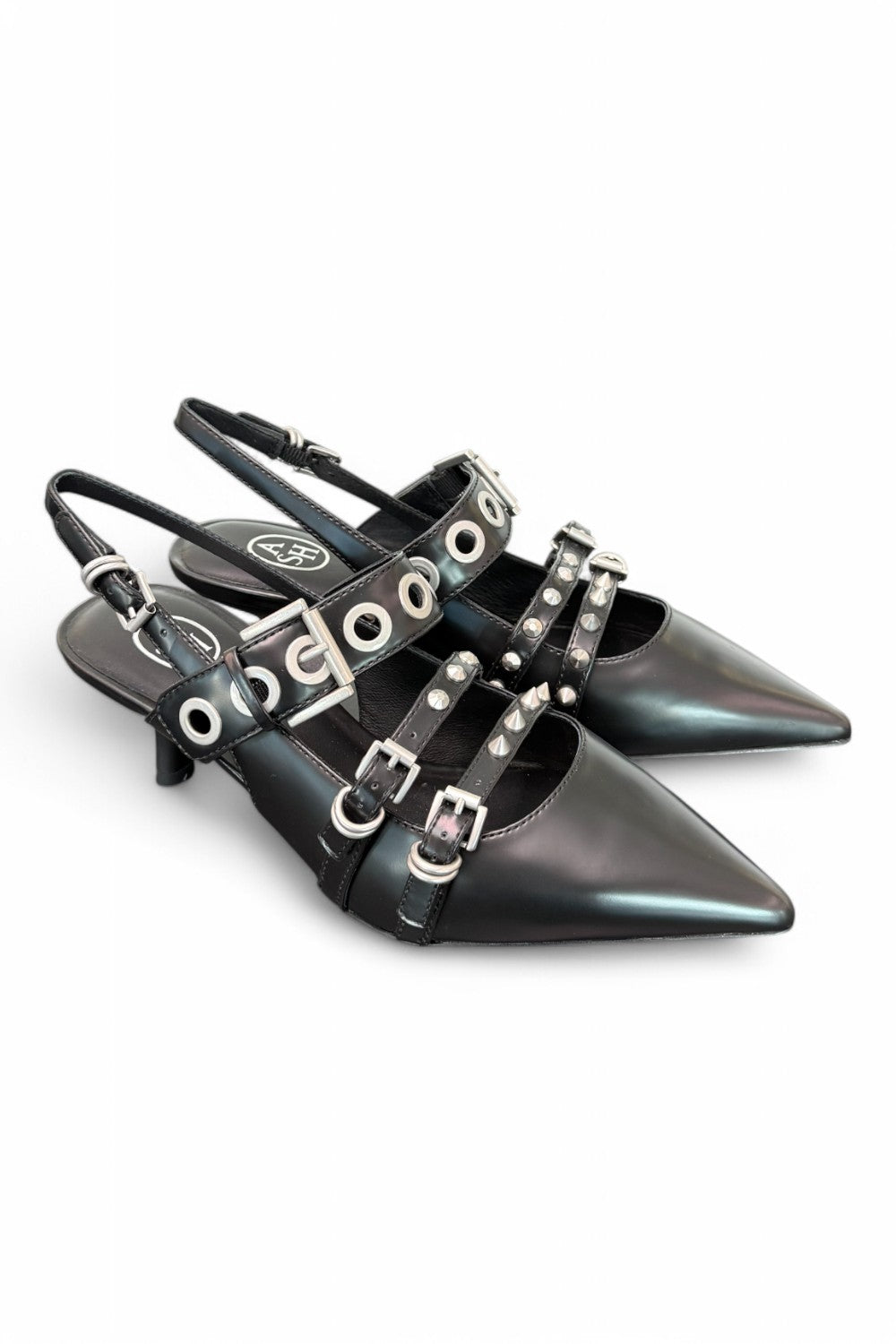 Slingback Ash Babel fibbie pelle nera 