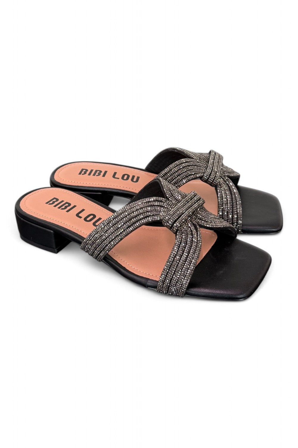 Ciabatta fascia strass nera Bibi Lou<BR/> 