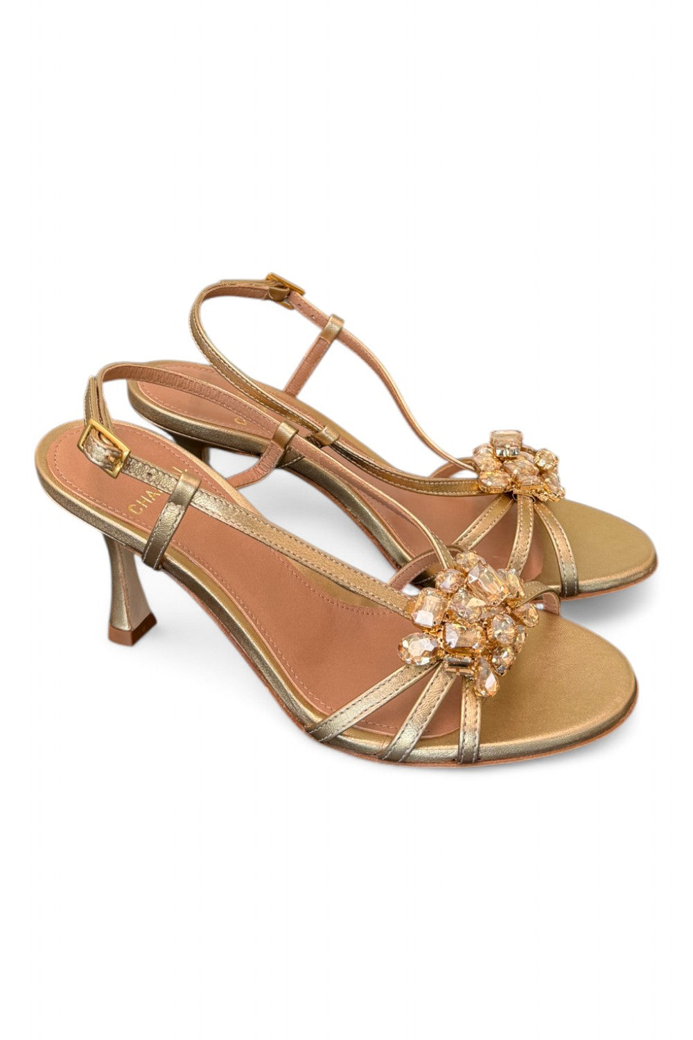 Sandalo gioiello oro tacco 70 Chantal<BR/> <BR/> 