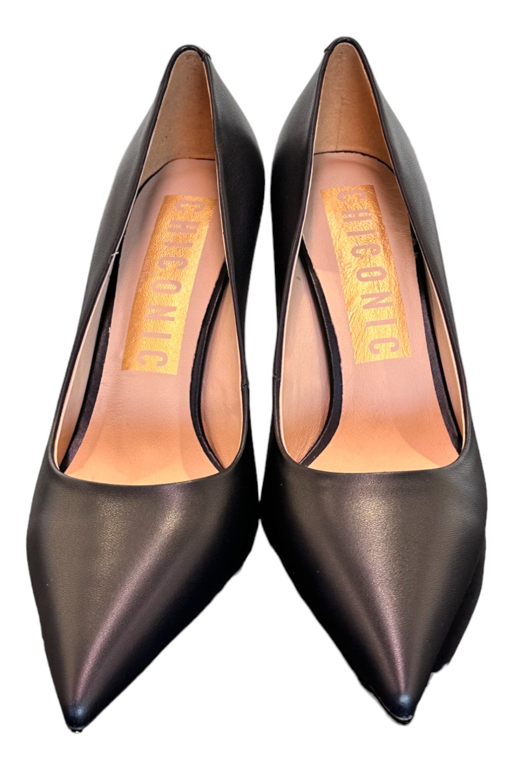 Decolté pelle nera tacco 90 Chiconic<BR/> 