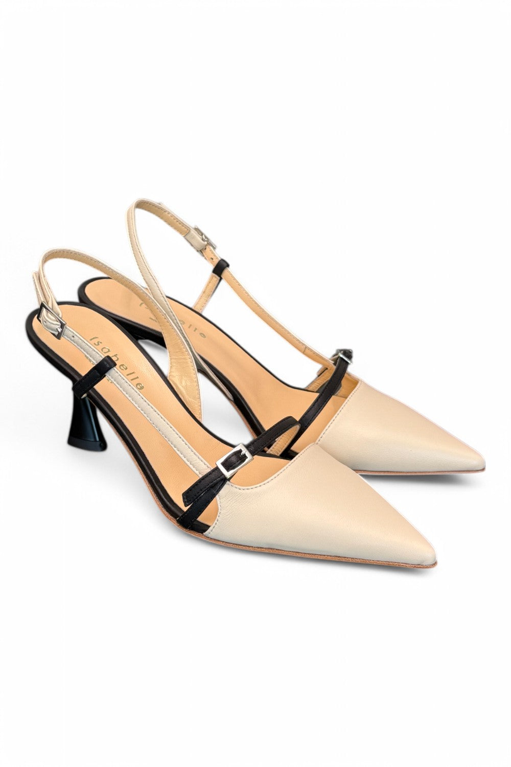 Slingback pelle latte e nero tacco 70 Isabelle Paris<BR/> 