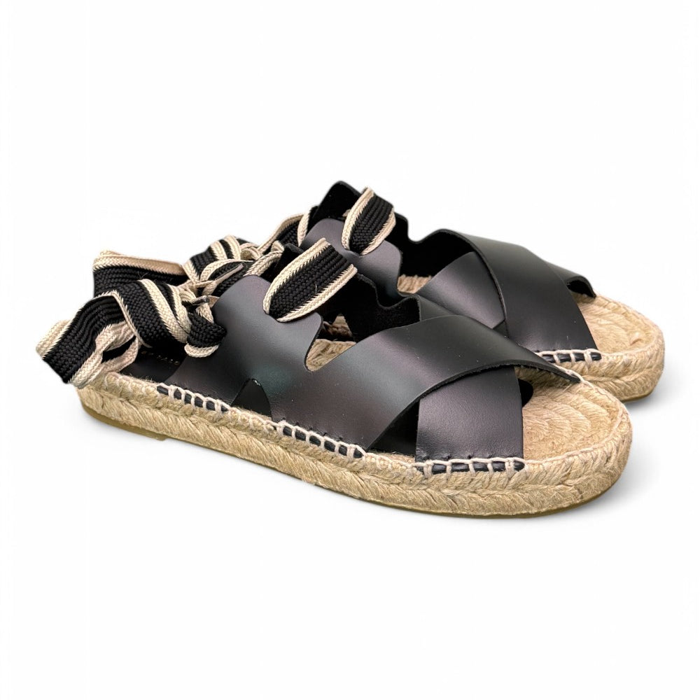 Sandalo con incrocio in pelle nera Palomitas<BR/> 