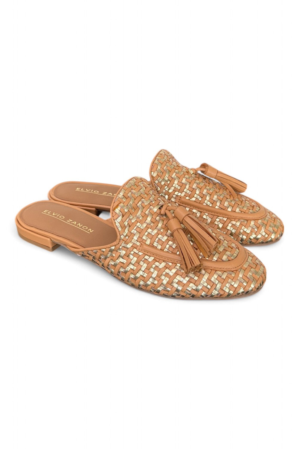 Sabot intreccio cuoio oro Elvio Zanon<BR/> 