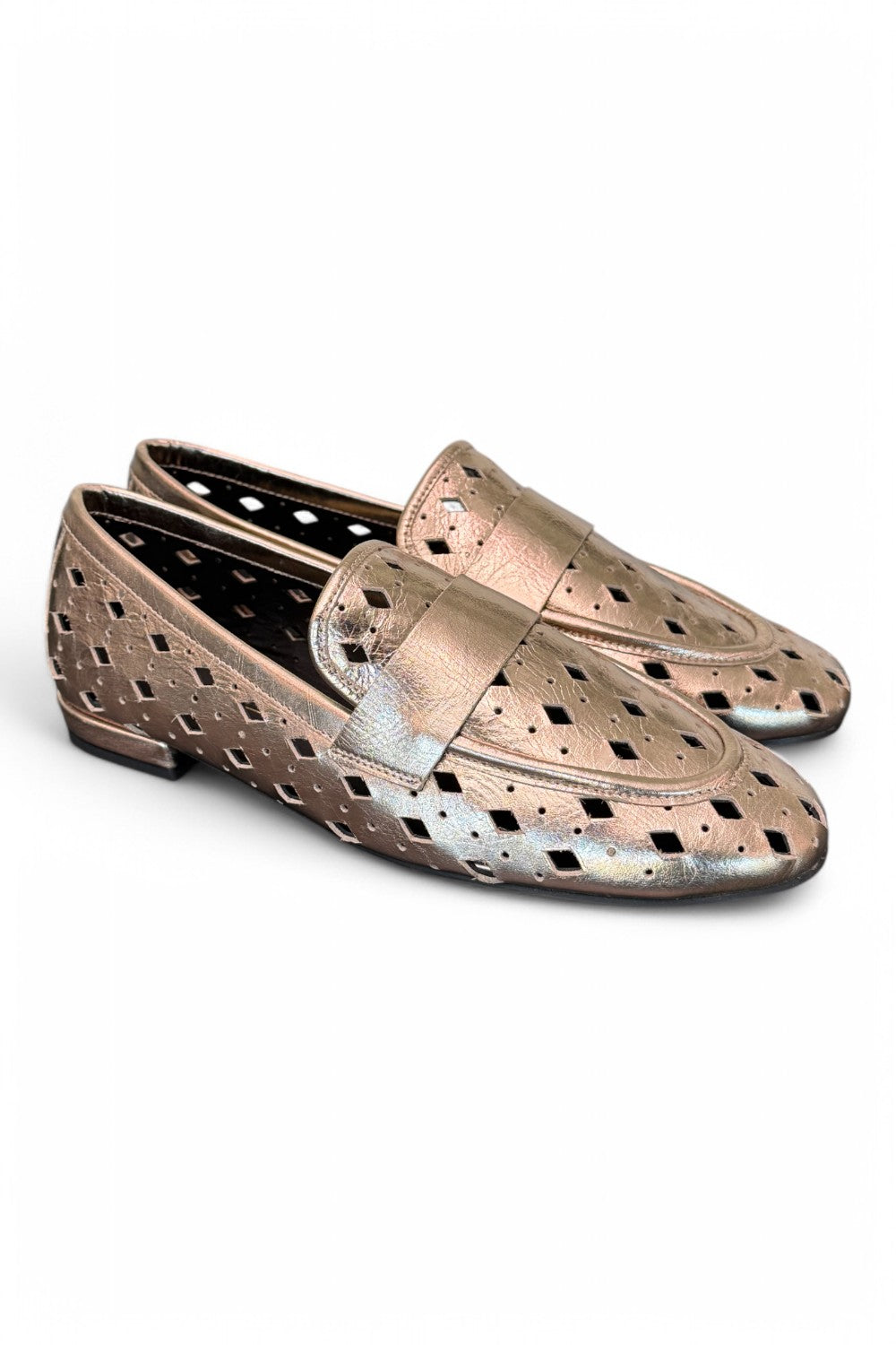 Mocassino forato pelle platino Elvio Zanon<BR/> 