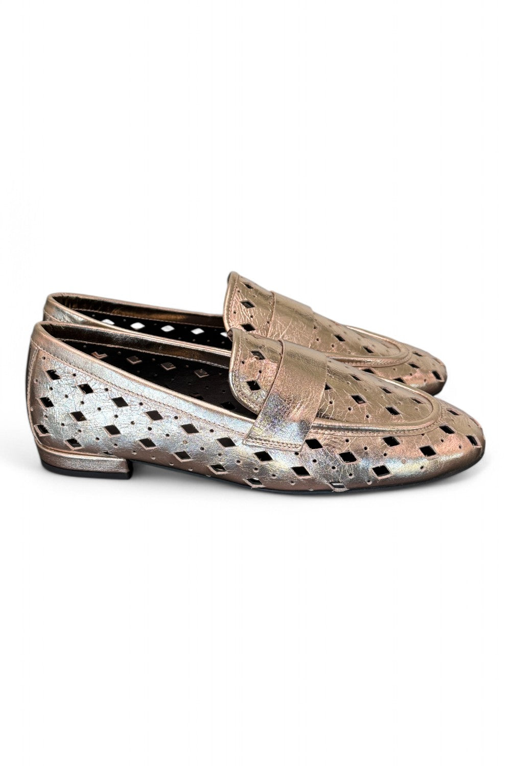 Mocassino forato pelle platino Elvio Zanon<BR/> 