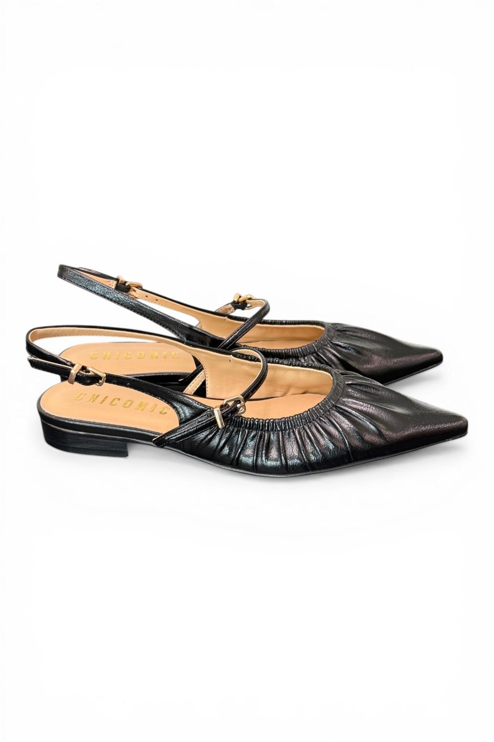 Slingback flat arricciata  nera Chiconic 