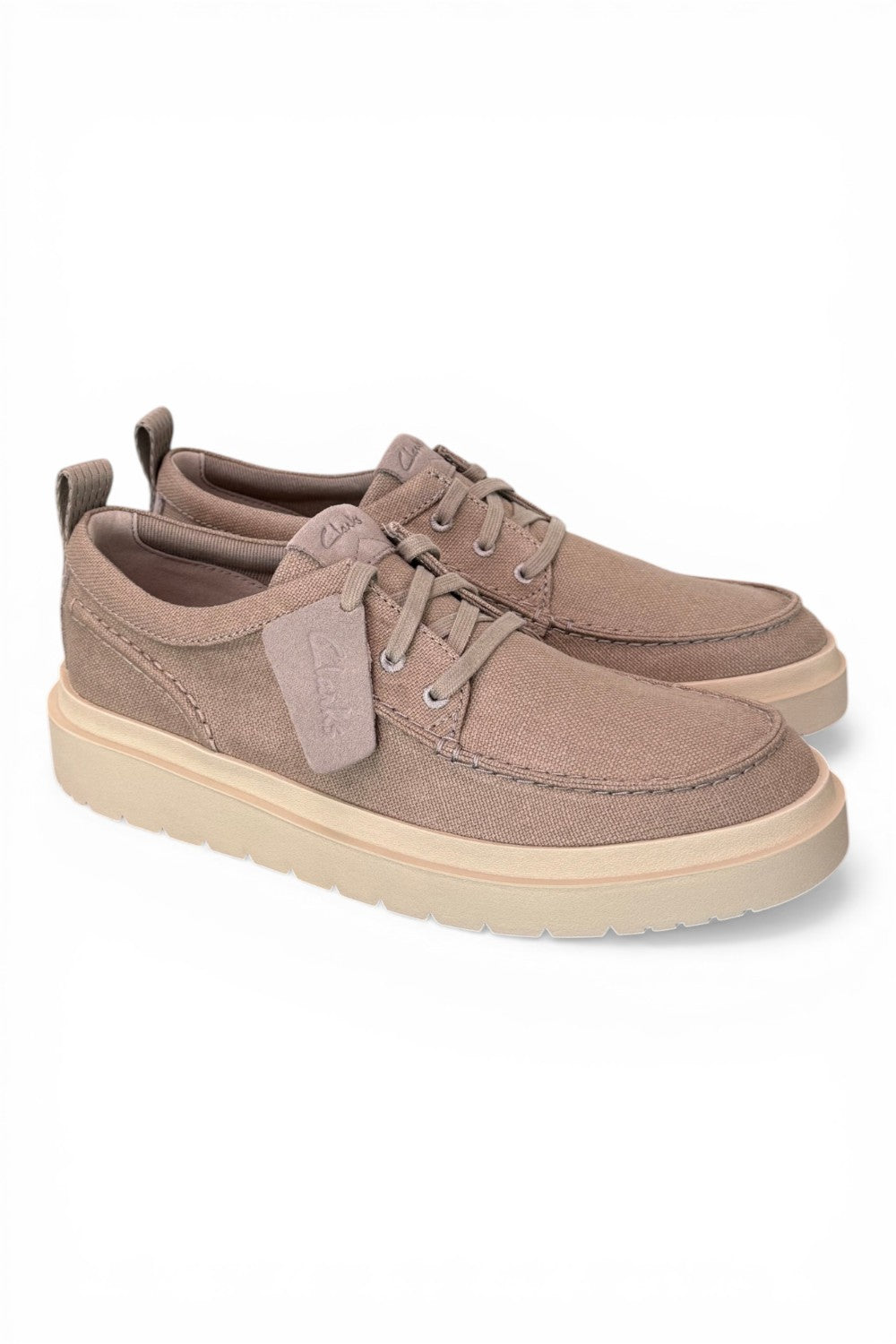 Scarpa uomo Polden Moc tela beige Clarks<BR/> 