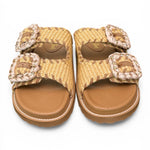 Ciabatta fasce rafia intrecciata beige cuoio Coral Blu 