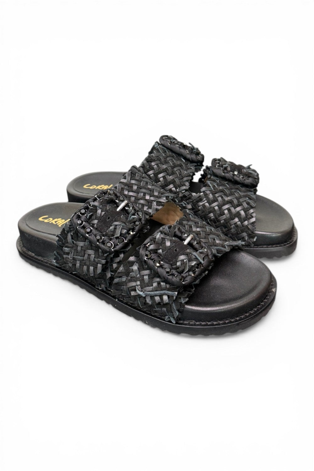 Ciabatta fasce pelle intrecciata nera Coral Bluw 